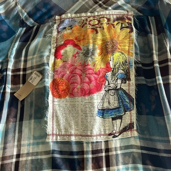 Plaid button up shirt with “Alice“ patch on back. Brand new/tag still atrached! - Picture 7 of 7